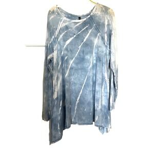 Annie Turbin Long Sleeved Tunic Blue White Tie Dye‎ Sky Size 1 S Boho Modal Soft